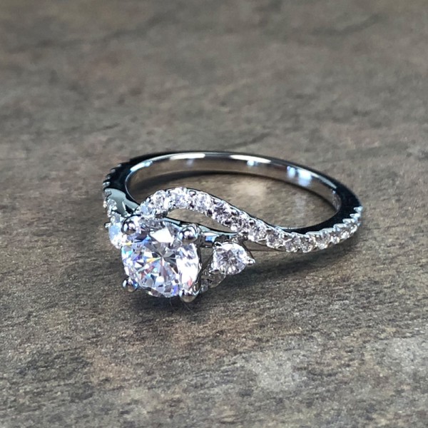 14K White Gold Bypass Halo Engagement Ring